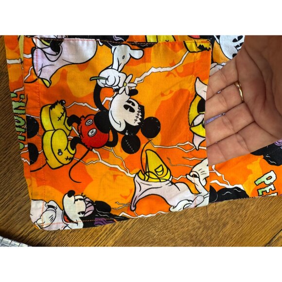 Disney Mickey Minnie Mouse Halloween Scrub Top S Cotton Orange V-Neck - Picture 8 of 11